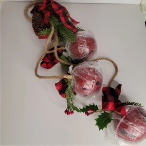 Martha Stewart Jingle Bells Plaid Bows Pine Cones Door Hanger 30 Inches Long